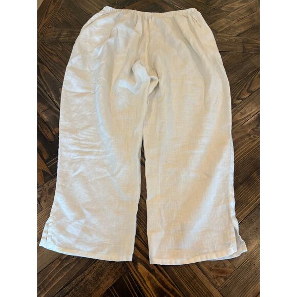 FLAX Thin White Linen Pants Large Elastic Waist Lagenlook Leg Pull On Beachy - Picture 4 of 12